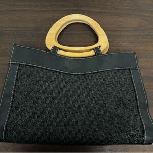 American Vintage Black Woven Bag with Tan Handles